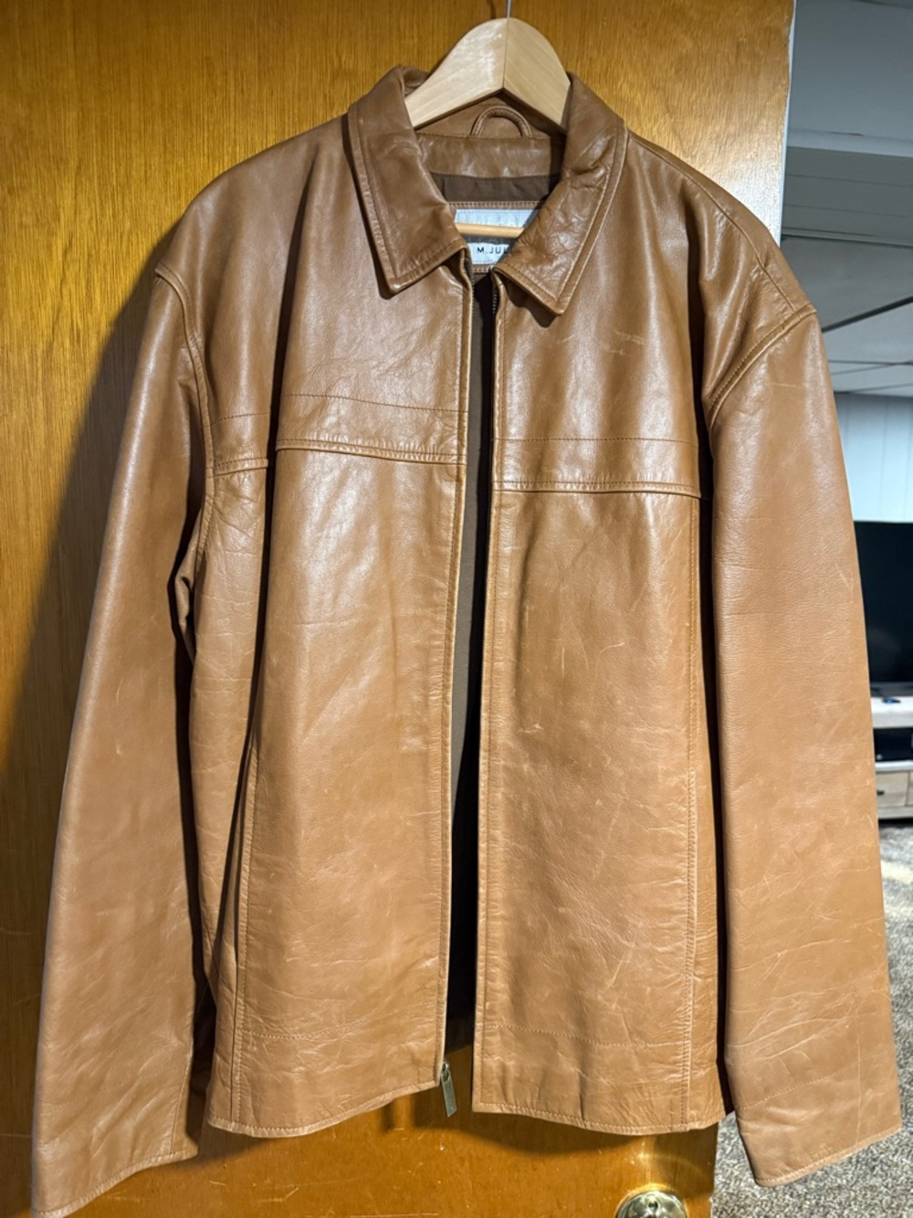 Wilsons Leather Men's Tan Zip-Front Leather Shirt Jacket